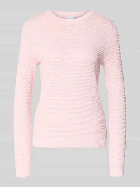 Sweter z dzianiny z prążkowanymi wykończeniami model ‘dalo’ Vila różowy