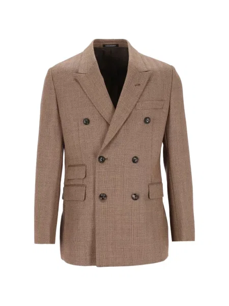 Sacou Emporio Armani de lână cu model herringbone maro