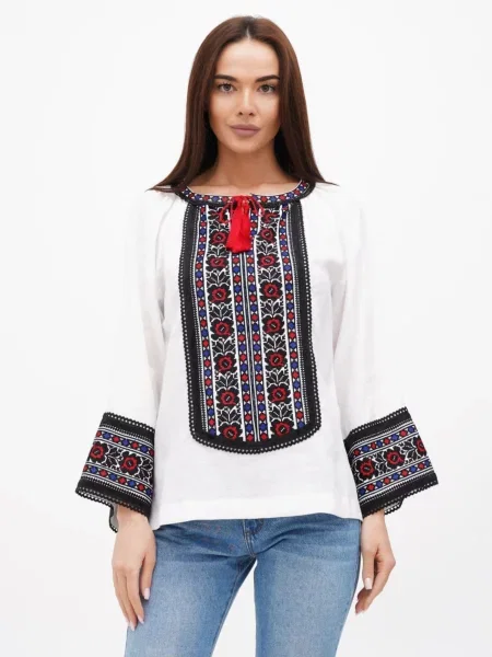 Льняная рубашка Golden Trinity с вышивкой белая