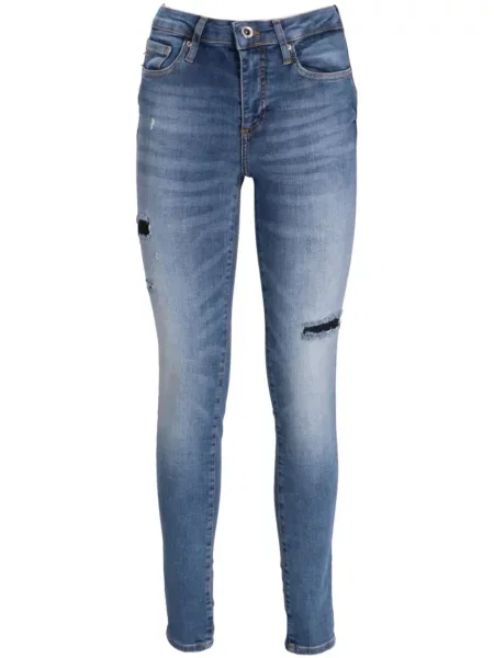 Skinny jeansy skinny Armani Exchange z przetarciami niebieskie