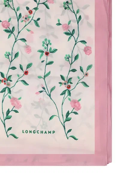 Fular Longchamp cu model floral cu imagine roz