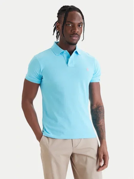 Lniana koszulka polo Polo Ralph Lauren z krótkim rękawem klasyczna niebieska