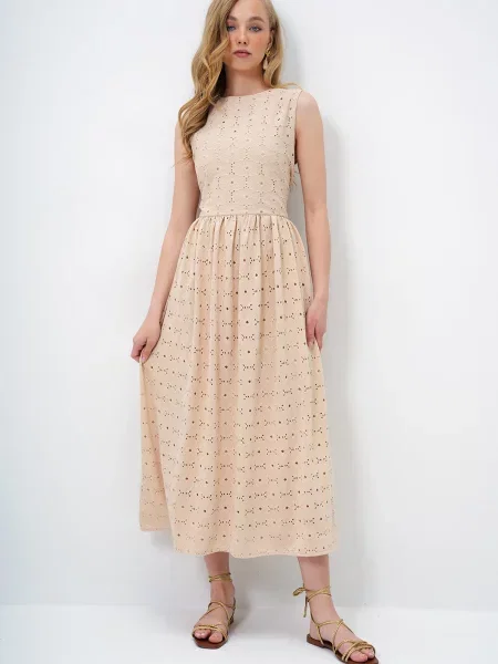 Trend Alaçatı Stili Obleka bež