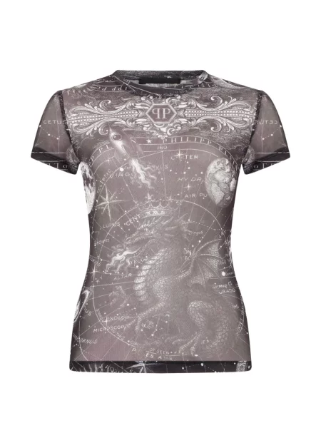 Tricou Philipp Plein cu imagine din tul negru
