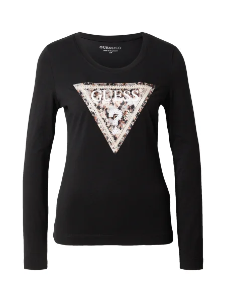 GUESS Tricou maro / maro deschis alb negru