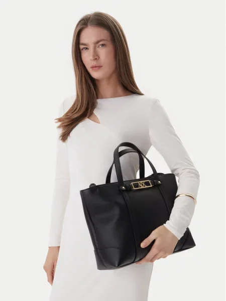 Armani Exchange kabelka typu shopper dámska z imitácie kože čierna
