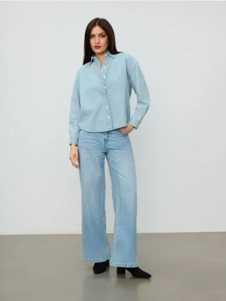 Джинси wide leg синій