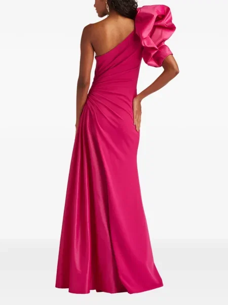 Sukienka maxi Tadashi Shoji z falbankami na jednym ramieniu garniturowa różowa