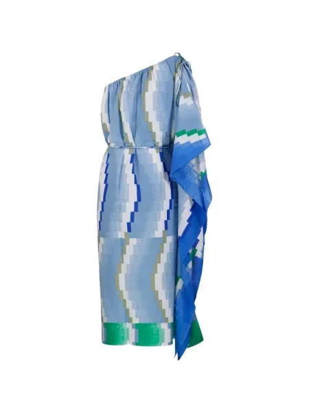 Rochie Mapoésie cu imagine cu imprimeu geometric cu un umăr gol albastru
