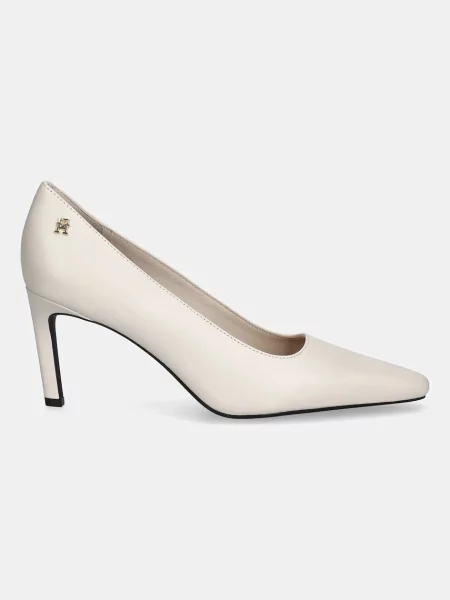 Δερμάτινες γόβες Tommy Hilfiger TH LOGO LTH PUMP SLANTED HL μπεζ