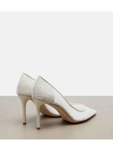 Pantofi cu toc Jimmy Choo din dantelă alb
