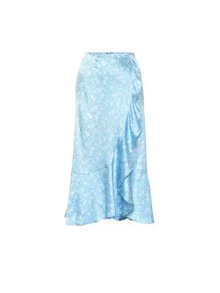 Fustă midi Ganni din satin până la genunchi albastru