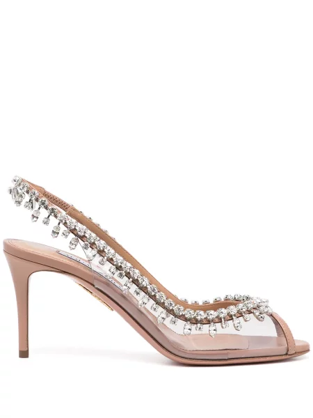 Pantofi cu toc Aquazzura slingback de cristal alb
