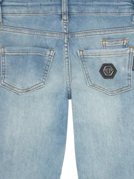 Jeansy straight leg dziecięce Philipp Plein niebieskie