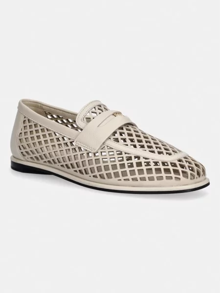 Tommy Hilfiger mocasini pentru femei din piele TH COIN LTH LOAFER LASER CUT bej