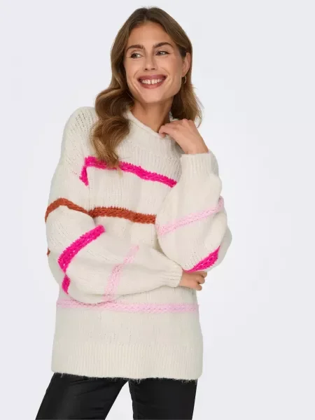 ONLY Sveter ONLMY slonová kosť / koňaková rosé ružová