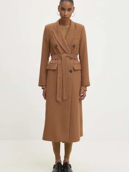 Answear Lab płaszcz przejściowy dwurzędowy brązowy
