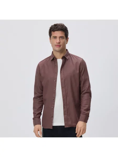 Reserved Košile slim fit z egyptské bavlny hnědá