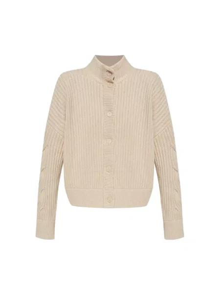 Kardigan Max Mara z kaszmiru prążkowany beżowy