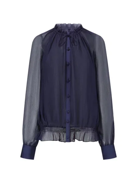 Jedwabna koszula Oude Waag z falbankami niebieska