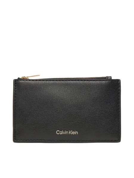 Голям дамски портфейл Calvin Klein Foil Logo Top Zip Cardcase черен