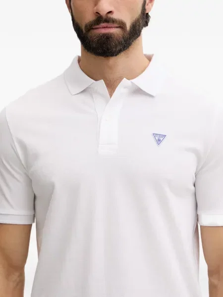 Tricou polo Guess cu autograf alb