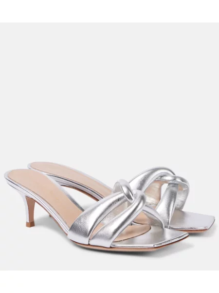 Papuci tip mules Gianvito Rossi din piele argintiu