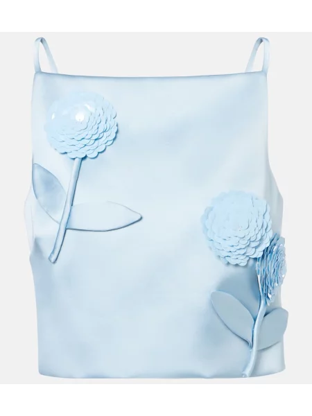 Cropp top Self-portrait din satin cu model floral albastru