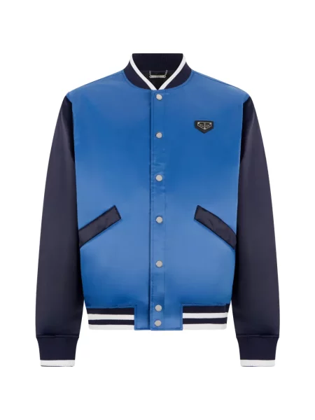 Geacă bomber Philipp Plein din satin cu autograf albastru