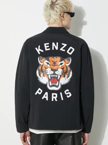 Jakna Kenzo Lucky Tiger Padded Coach za muškarce za prijelazno razdoblje crna