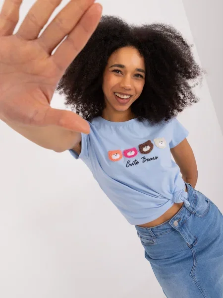 Koszulka Fashionhunters z napisami niebieska