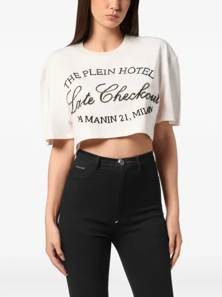 Top Philipp Plein de cristal scurt alb