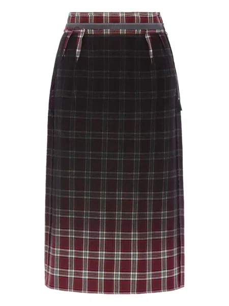 Fustă midi Maison Margiela în carouri până la genunchi roșu