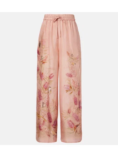 Pantaloni Zimmermann de mătase cu model floral roz