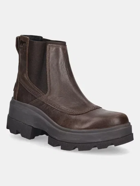 Sorel ghete chelsea de piele JOAN FRWD CHELSEA cu platforma maro