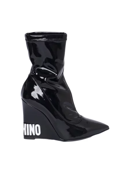 Buty do kostki Moschino skórzane z logo czarne