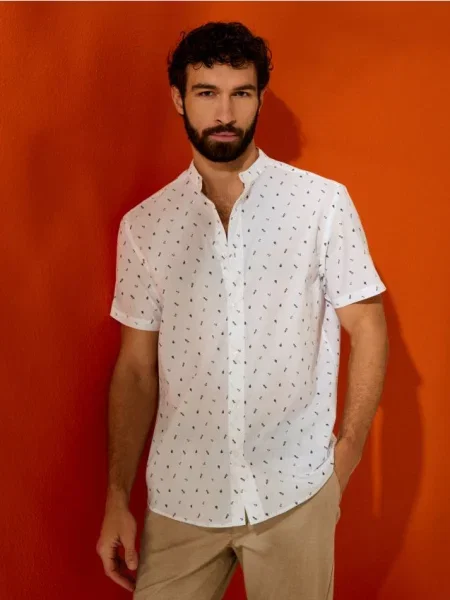 Sinsay Košile s límcem typu mandarin regular fit bílá