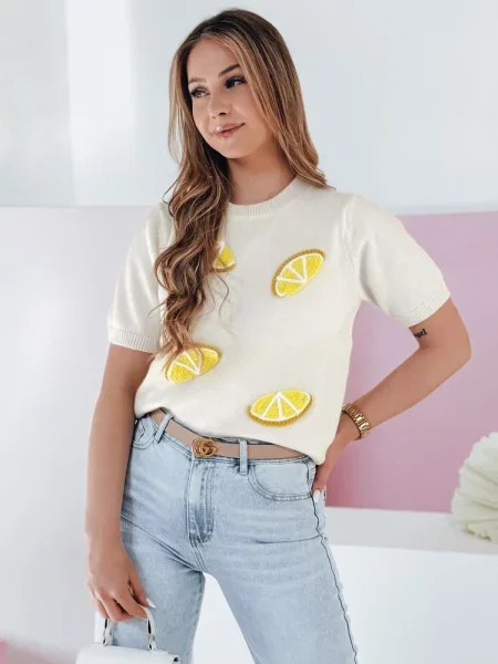 Sweter oversize z cytrynami CYTRYNKA ecru Dstreet
