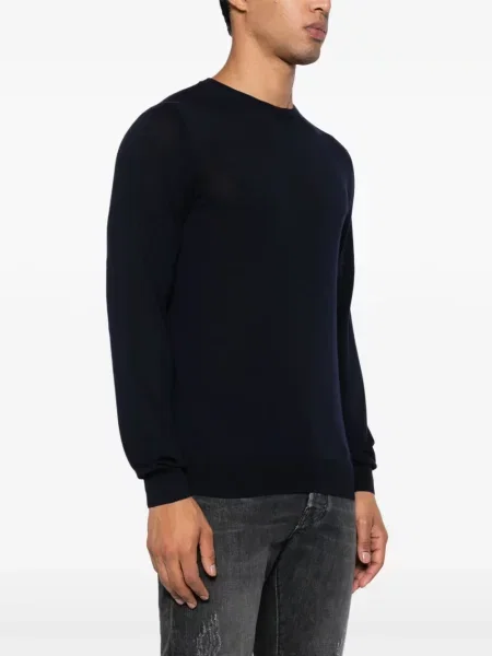 Vilnonis megztinis Piacenza Cashmere apvaliu kaklu mėlyna