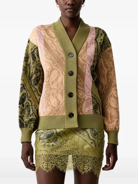Cardigan Never Fully Dressed tricotate cu imagine cu model paisley verde