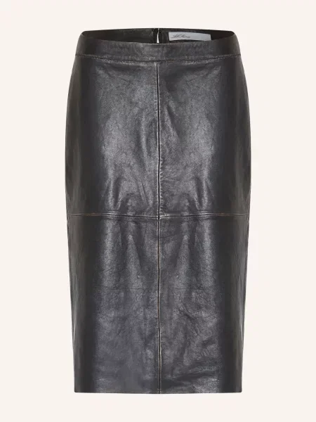 Allsaints Kožená Sukně Olivia tmavě hnědá