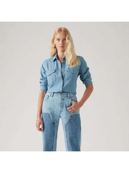 Gulerat cămașă de blugi Levi's® clasică albastru