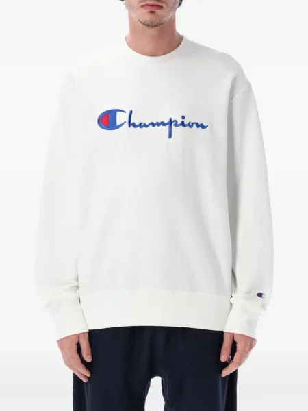 Pulover Champion cu broderie cu decolteu rotund alb