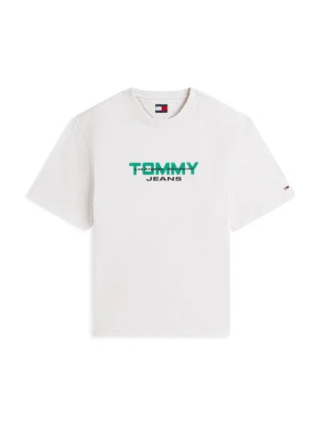 Tommy Jeans Póló világosszürke / zöld fekete