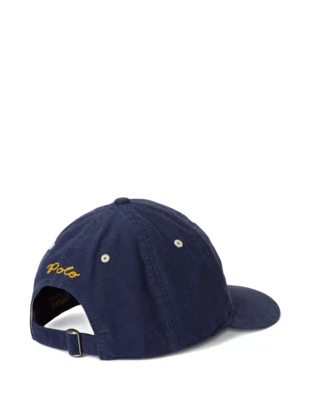 Копринена карирана шапка с козирки Polo Ralph Lauren с автограф синьо