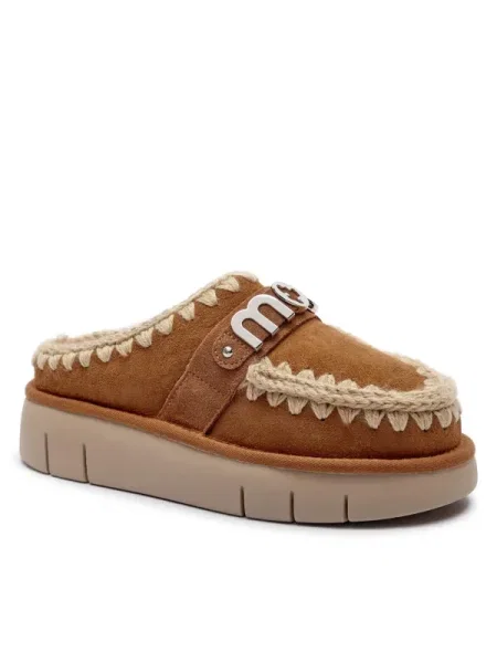 MOU De piele mules încălțăminte Bounce Clog cu adaos de lână maro