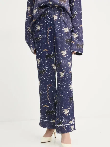 Hlače The Sleeper za žene tamno ravni kroj visoki struk plava