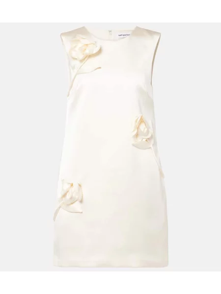 Rochie Self-portrait din satin cu model floral alb