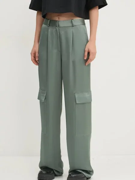 HUGO spodnie szerokie high waist zielony