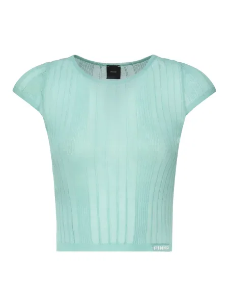 PINKO Swetry Kobieta L Turkusowy Sweter z Dekoltem w Serek Lekki Prążkowany Dzianina niebieski